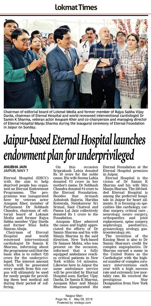 Jaipur-based Eternal Hospital launches endowment plan for underprivileged