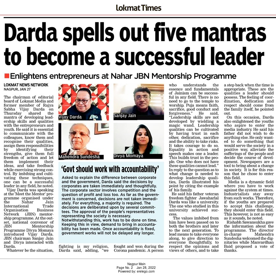 Darda spells out five mantras to become a successful leader