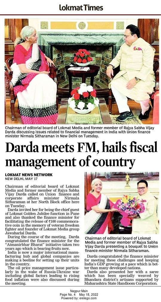 Darda meets FM, hails fiscal management of country