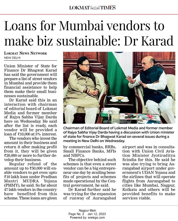 ‘Loans for Mumbai vendors to
make biz sustainable: Dr Karad’